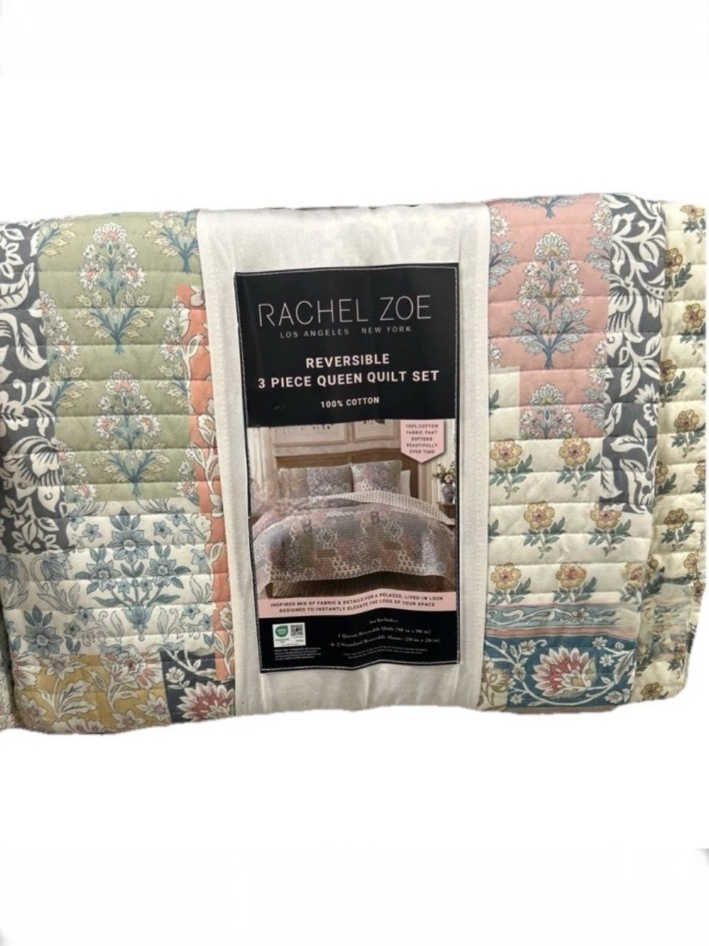 Rachel Zoe Multicolor Cotton Reversible Full/Queen Quilt Set 90”x90”